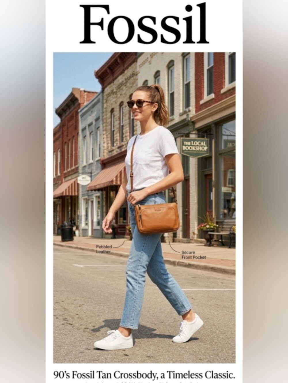 90's FOSSIL Tan Crossbody Cow Hide Leather Bag!!!!